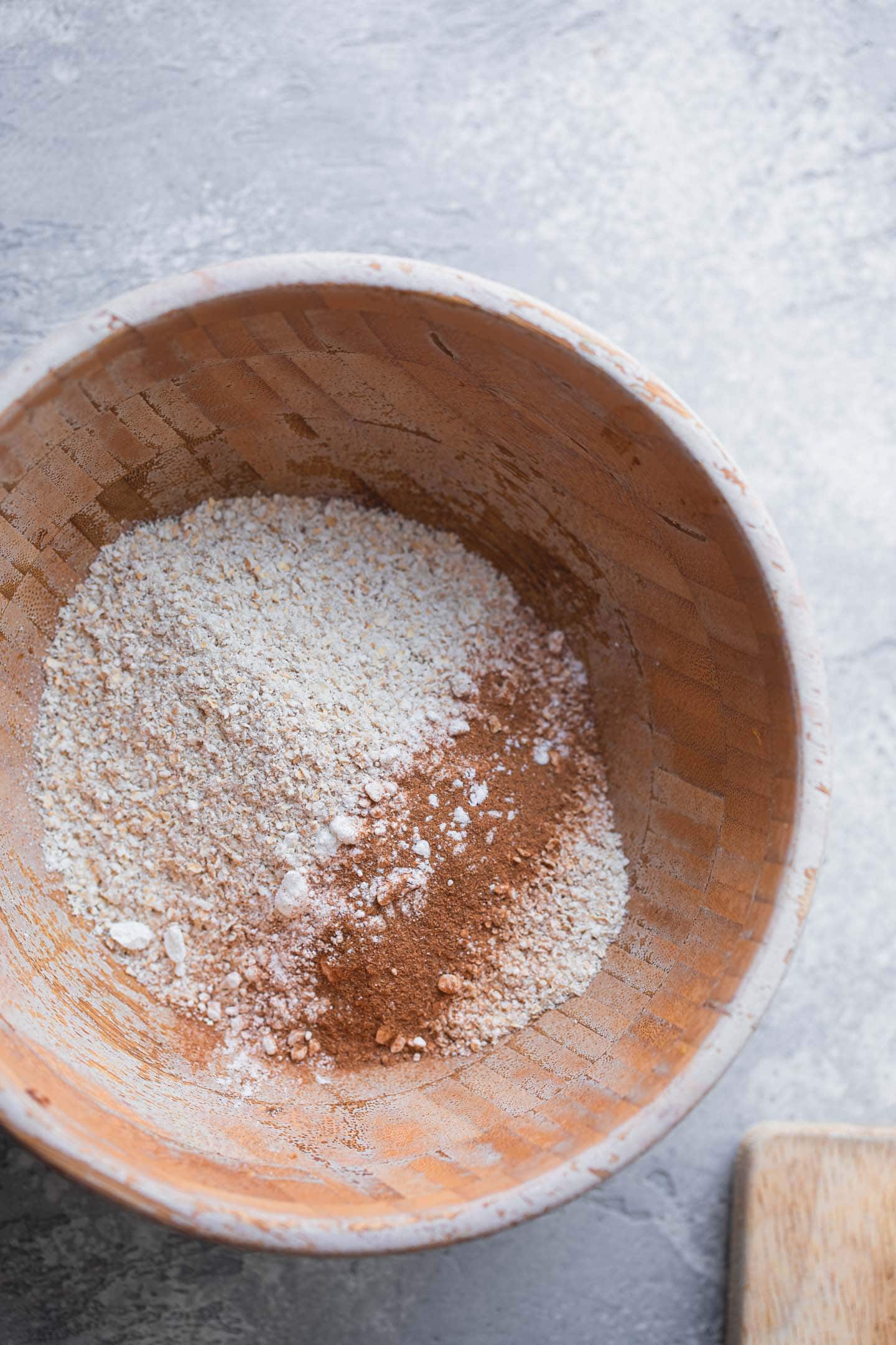 Dry ingredients for pancakes in a mixing bowl
