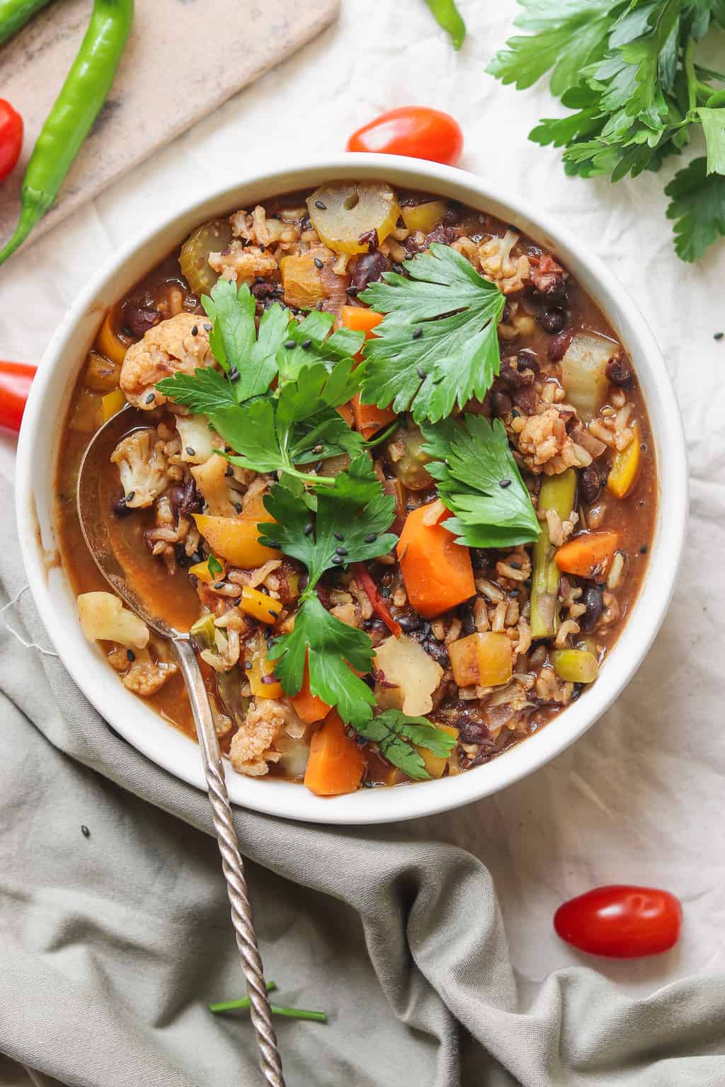 Easy Vegetable Rice Soup With Black Beans (Vegan) - Earth of Maria