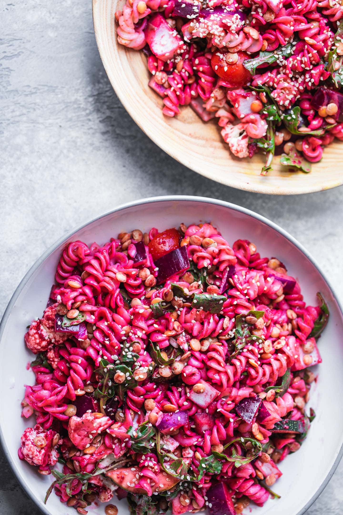 Vegan Beetroot Pasta Salad With Green Lentils