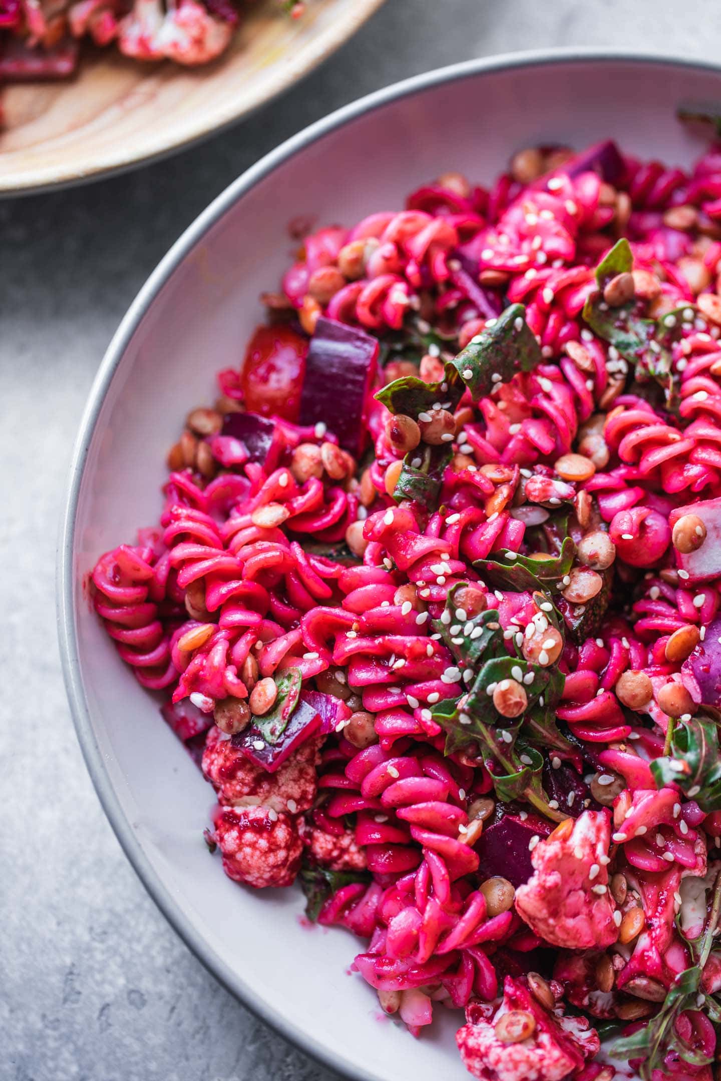 Vegan Beetroot Pasta Salad With Green Lentils - Earth of Maria