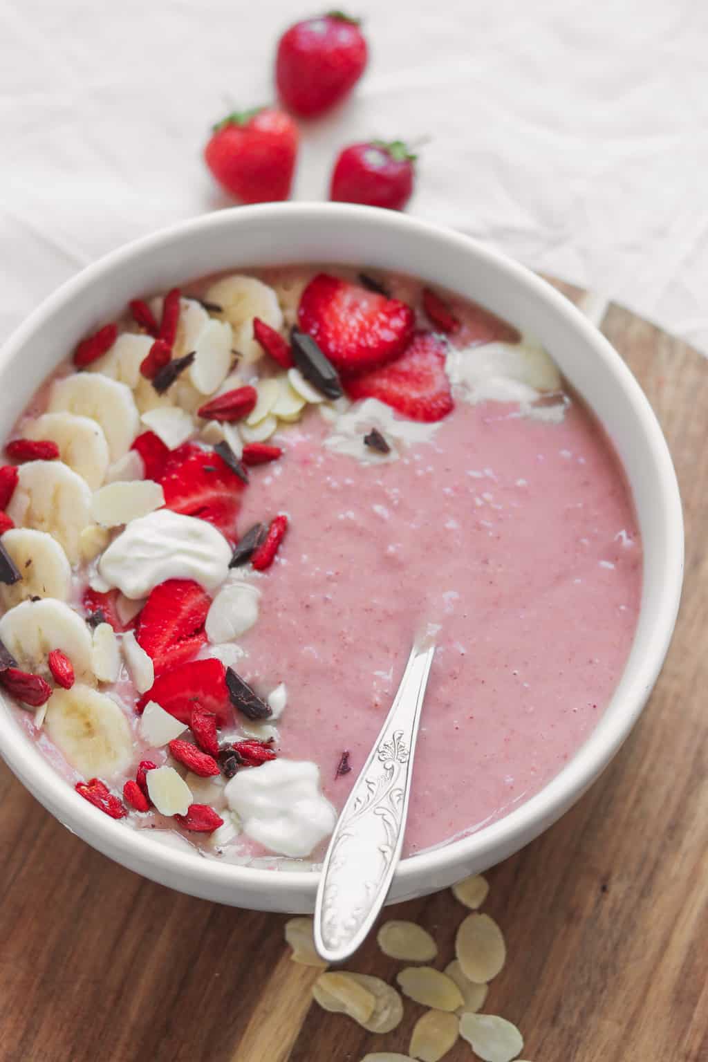 Strawberry And Banana Vegan Protein Smoothie Bowl Earth Of Maria