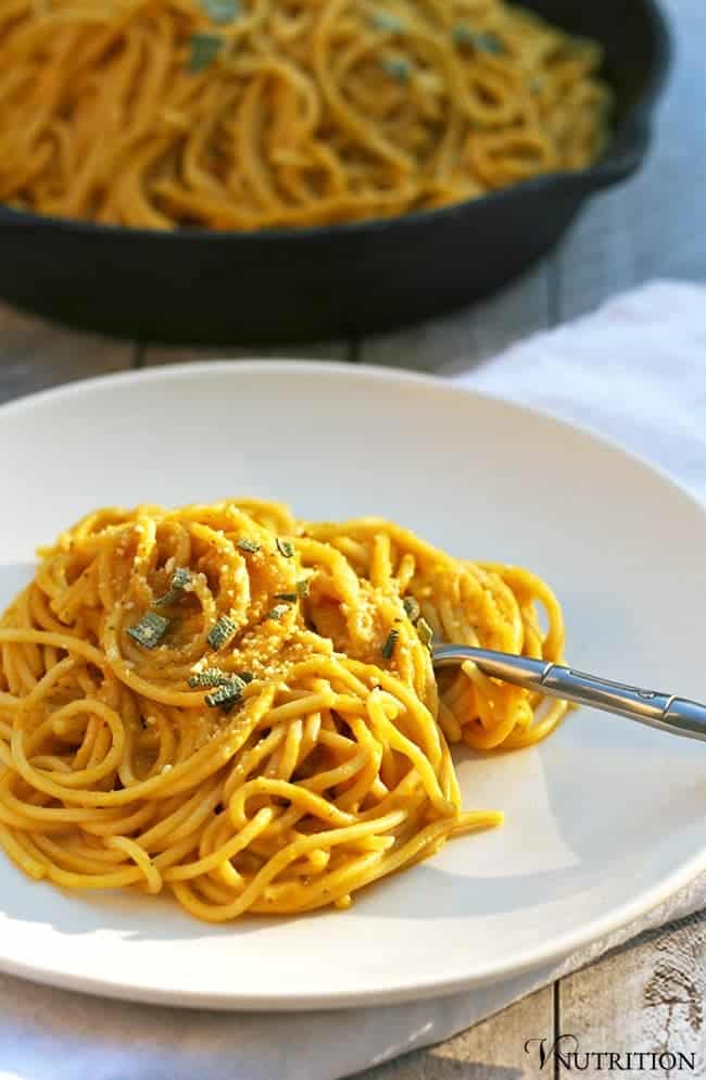 Rich and creamy vegan pumpkin pasta sauce with sage V Nutrition And Wellness