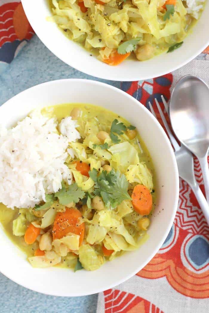 Cabbage Coconut Curry With Chickpeas