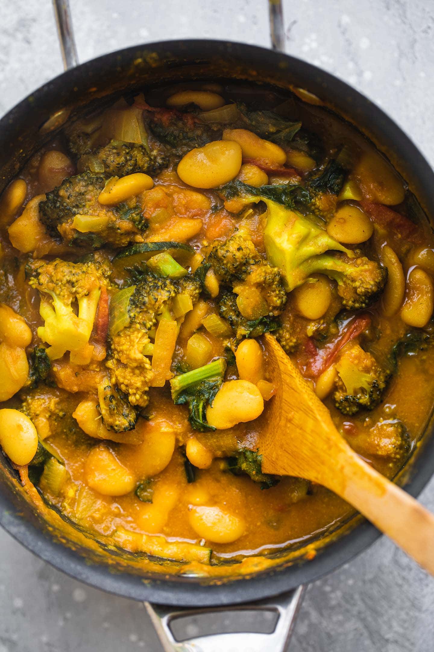 Vegetable and bean stew in a saucepan