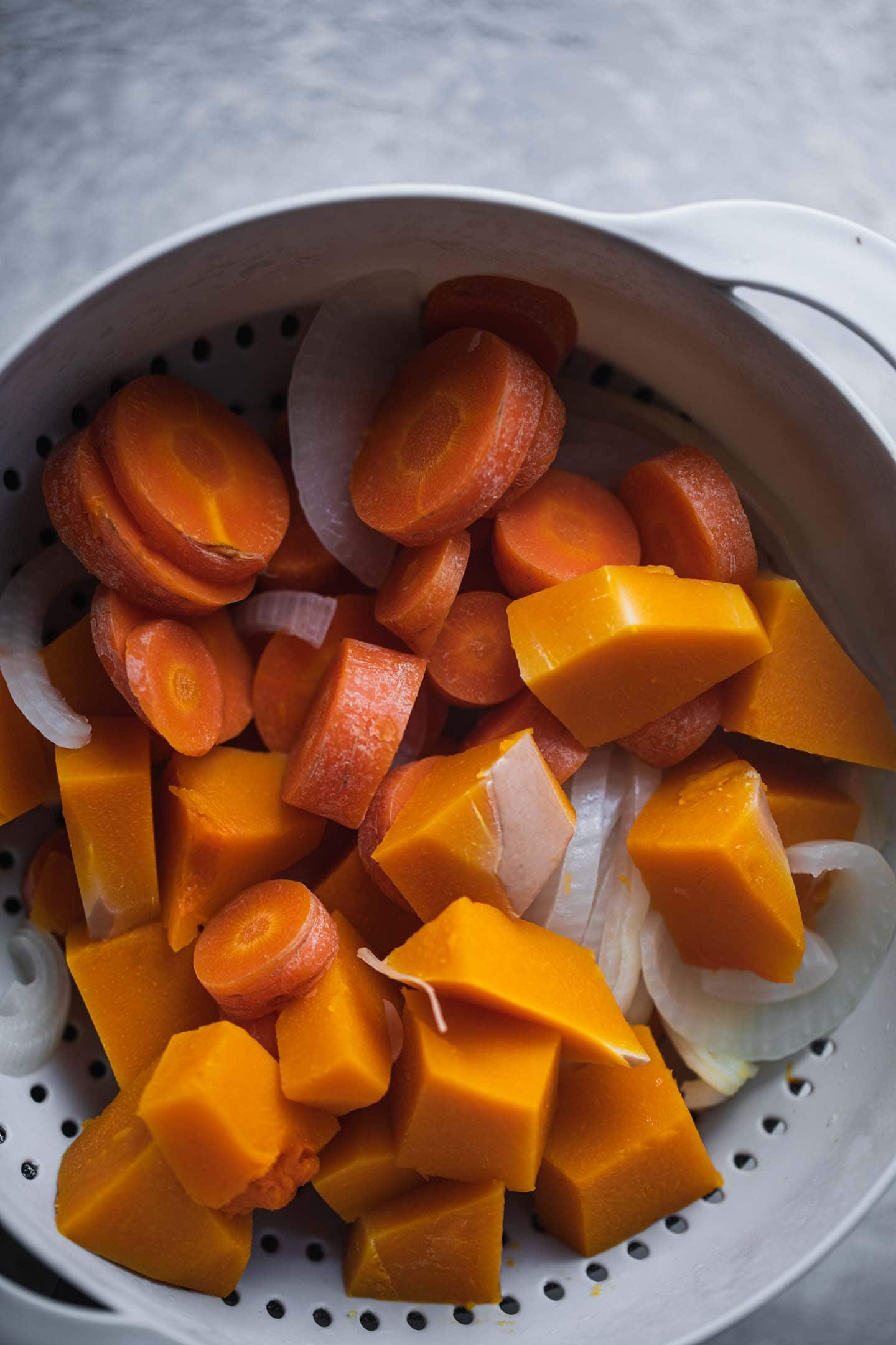 Cooked carrots, butternut squash and onions