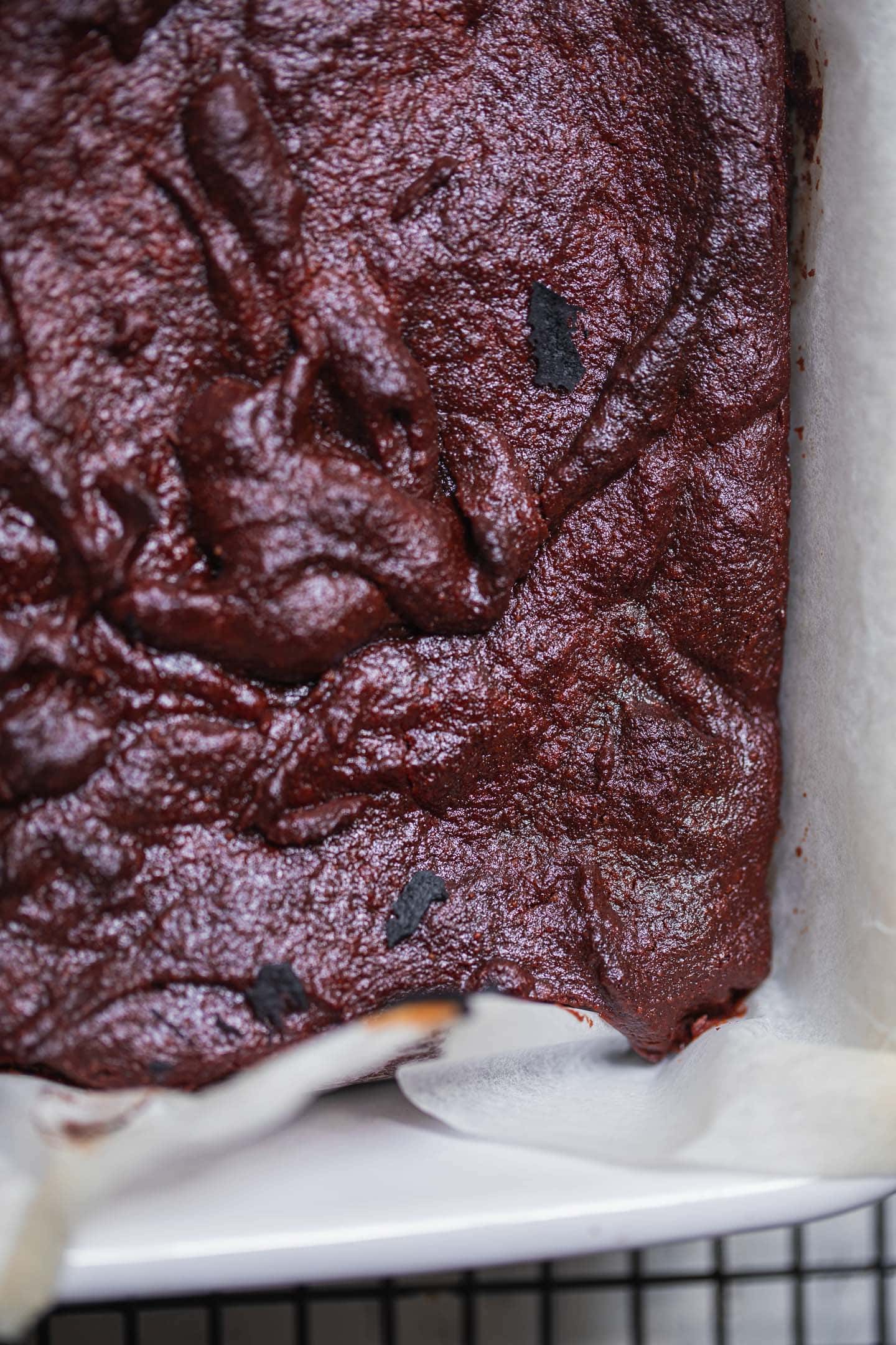 Closeup of brownies in a tin