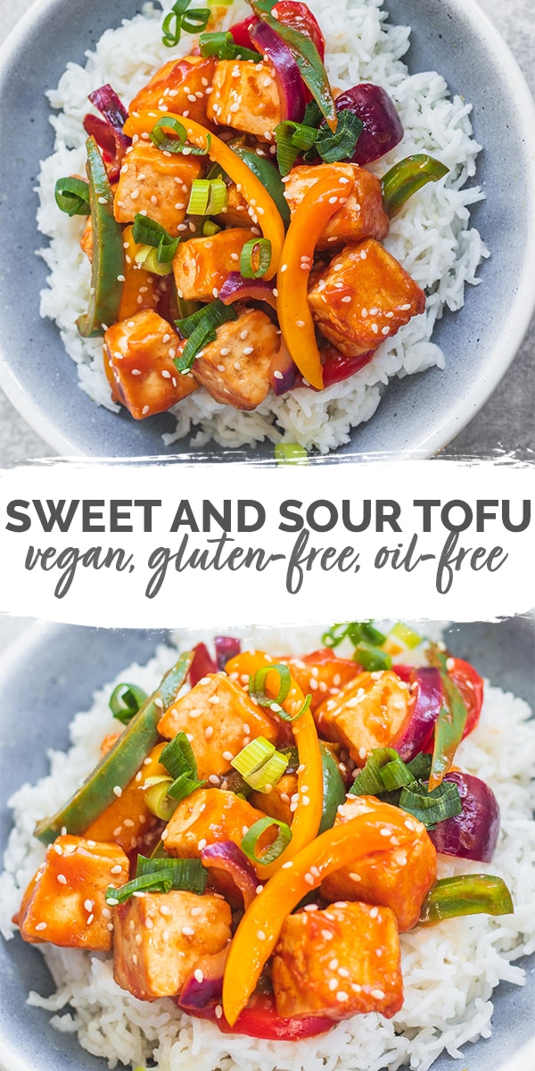 Sweet and sour tofu vegan gluten-free oil-free Pinterest