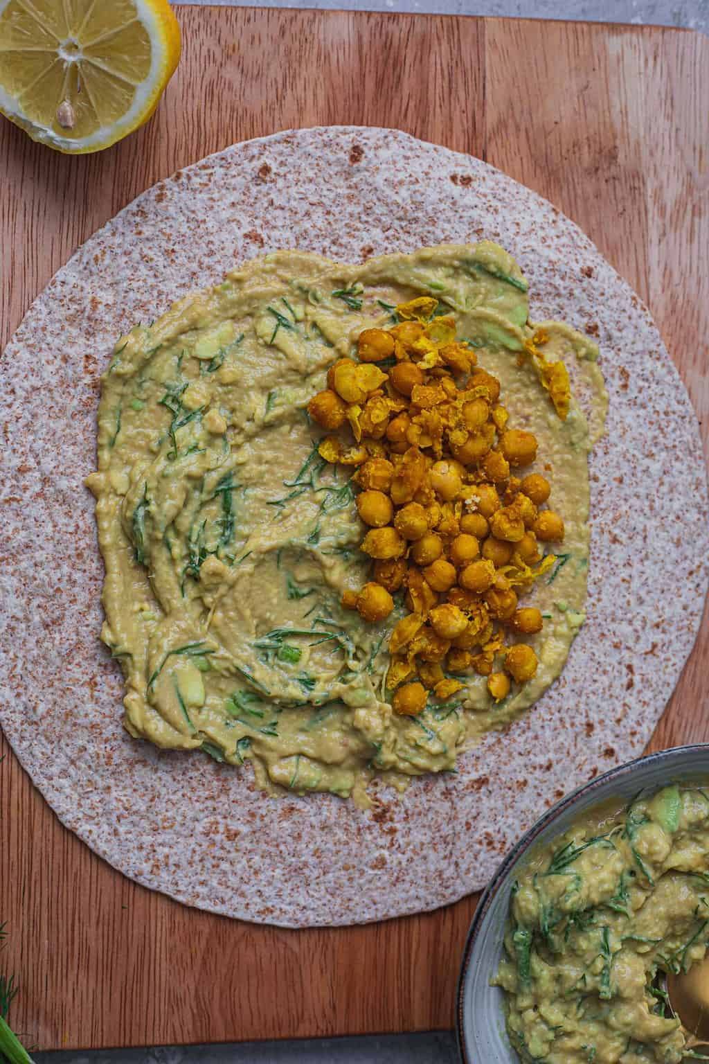 Wrap with avocado spread and chickpeas