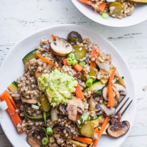 Vegan mushroom buckwheat porridge bowl gluten-free
