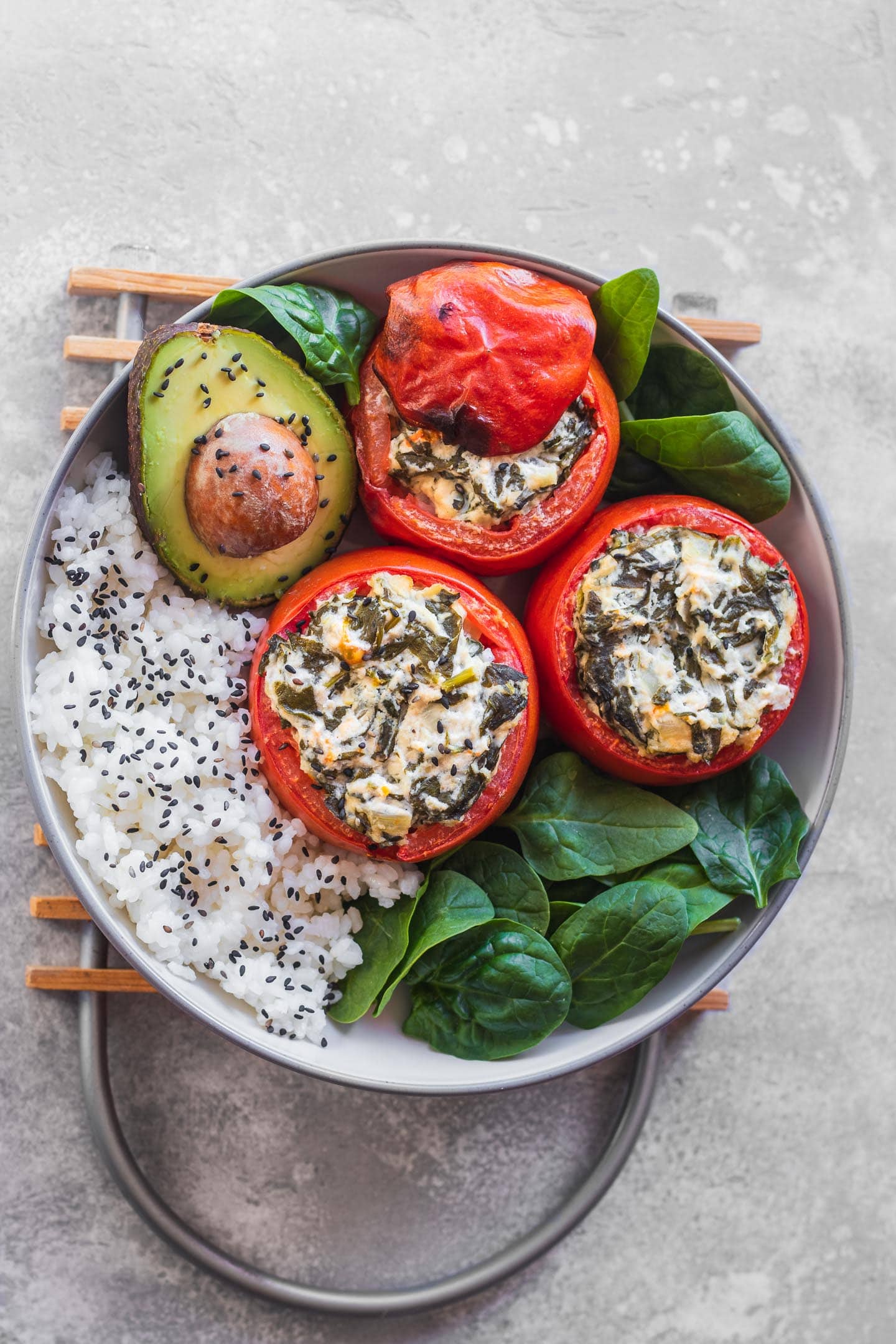 Vegan Stuffed Tomatoes With Creamed Spinach