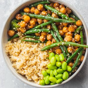 Vegan sweet and sour chickpeas and green beans gluten-free