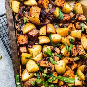 Vegan sheet pan potatoes and tofu