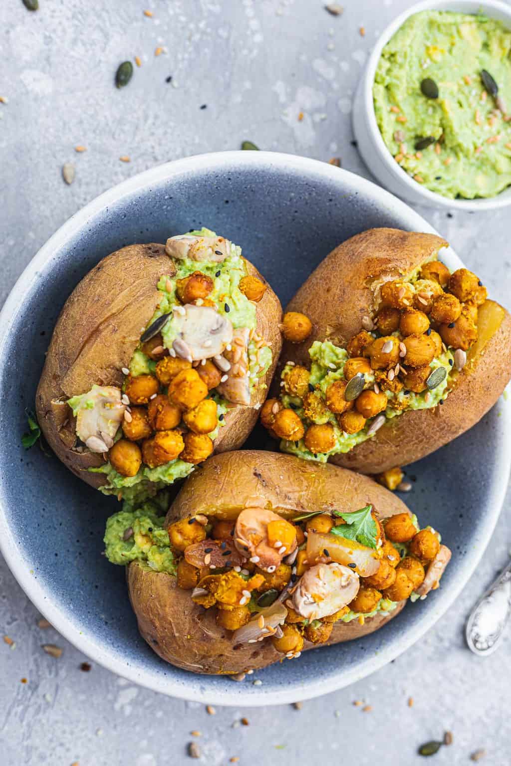 Vegan Stuffed Baked Potatoes With Tahini Chickpeas - Earth of Maria