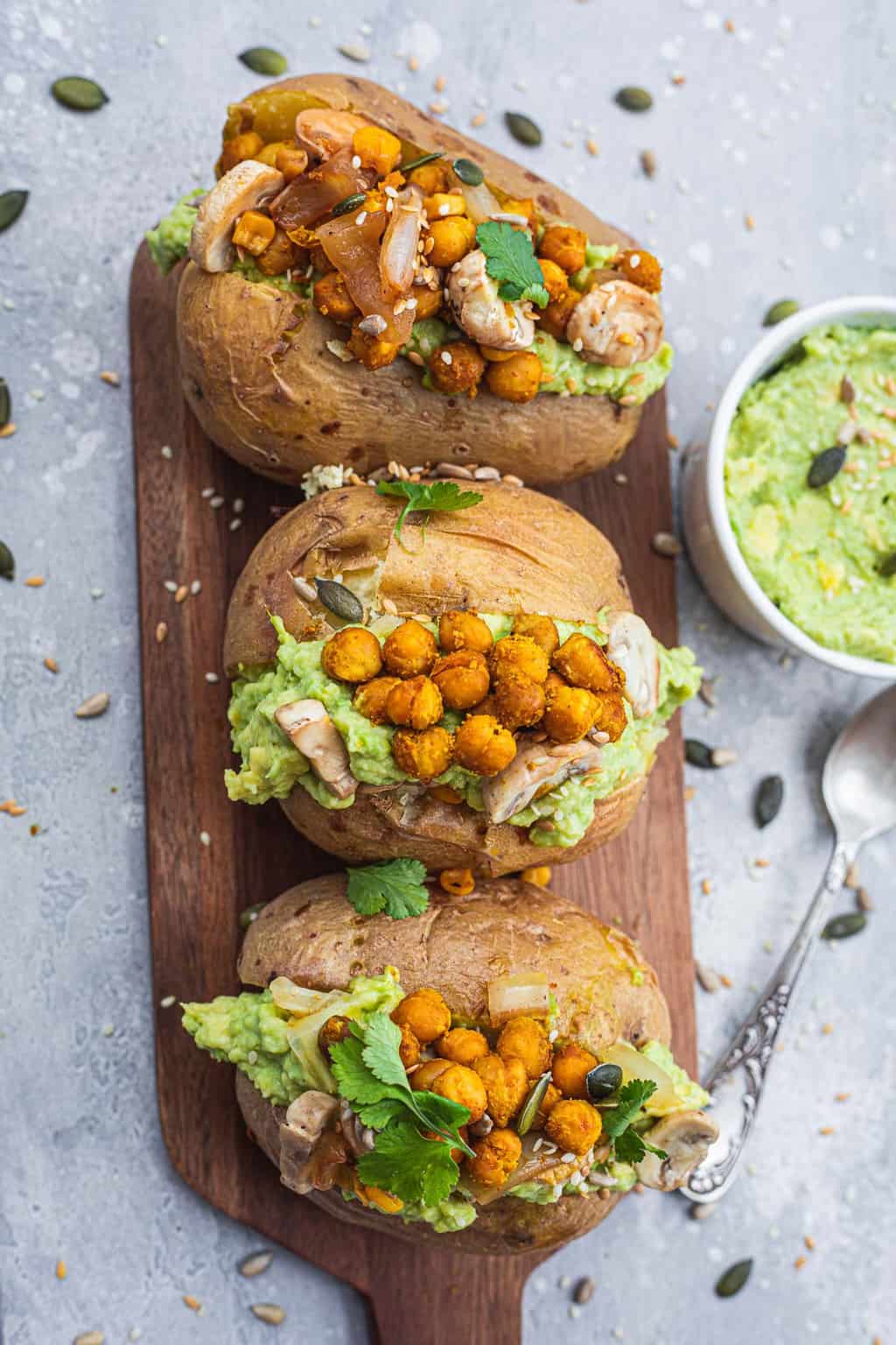 Vegan Stuffed Baked Potatoes With Tahini Chickpeas - Earth of Maria