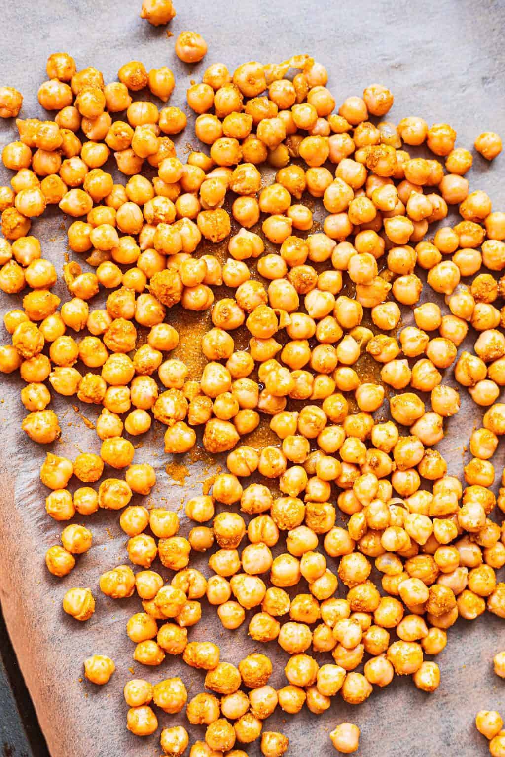 Chickpeas on a baking tray