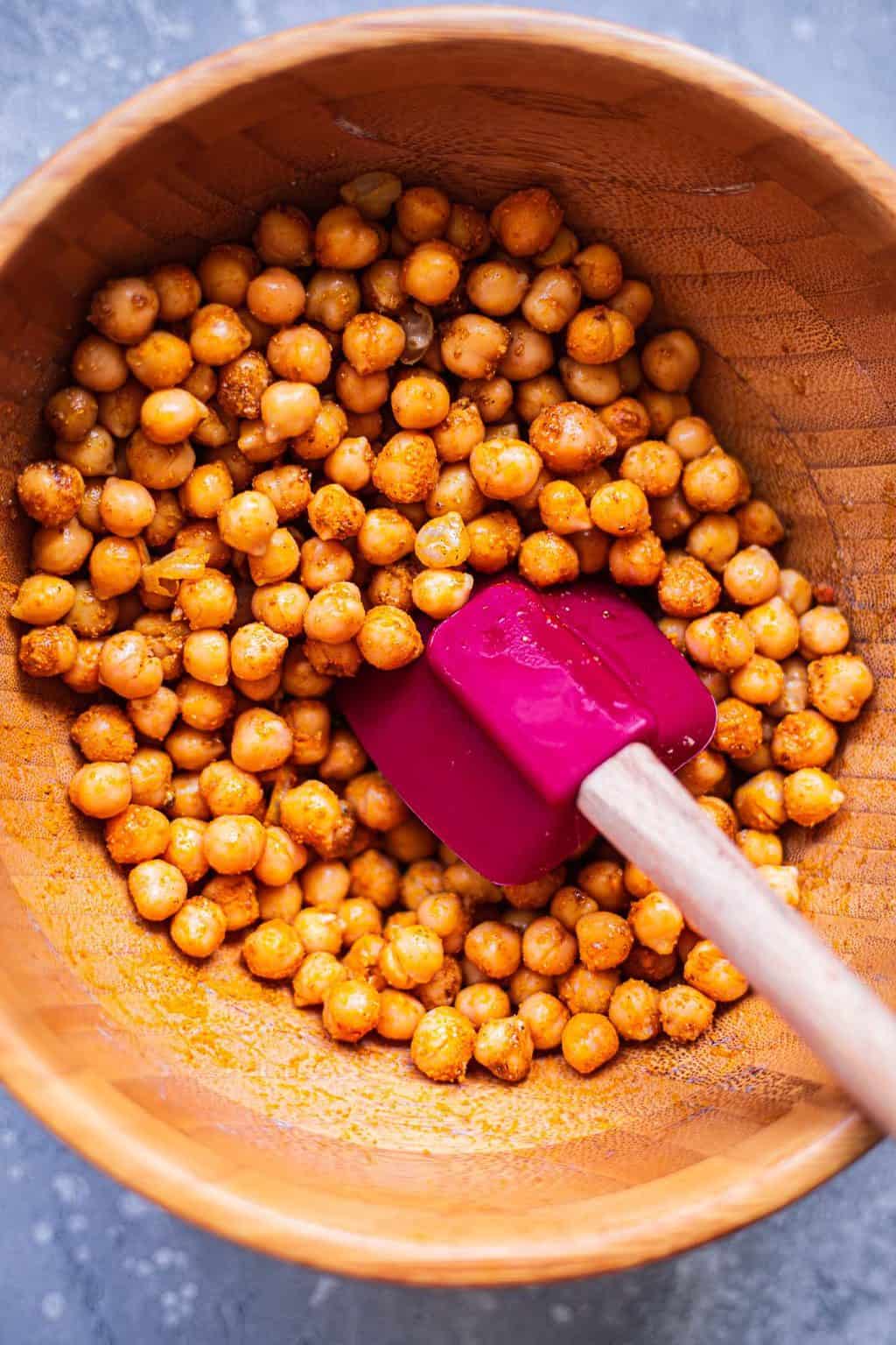 Turmeric chickpeas in a mixing bowl