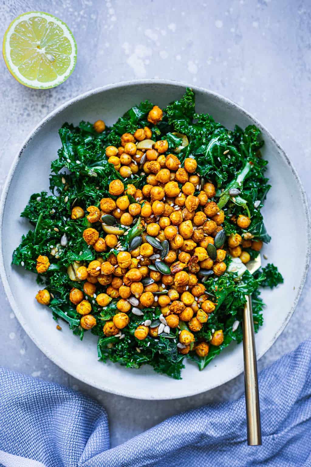 Vegan massaged kale salad with roasted chickpeas