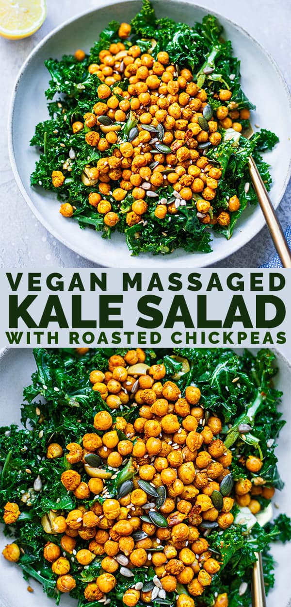 Vegan massaged kale salad with roasted chickpeas