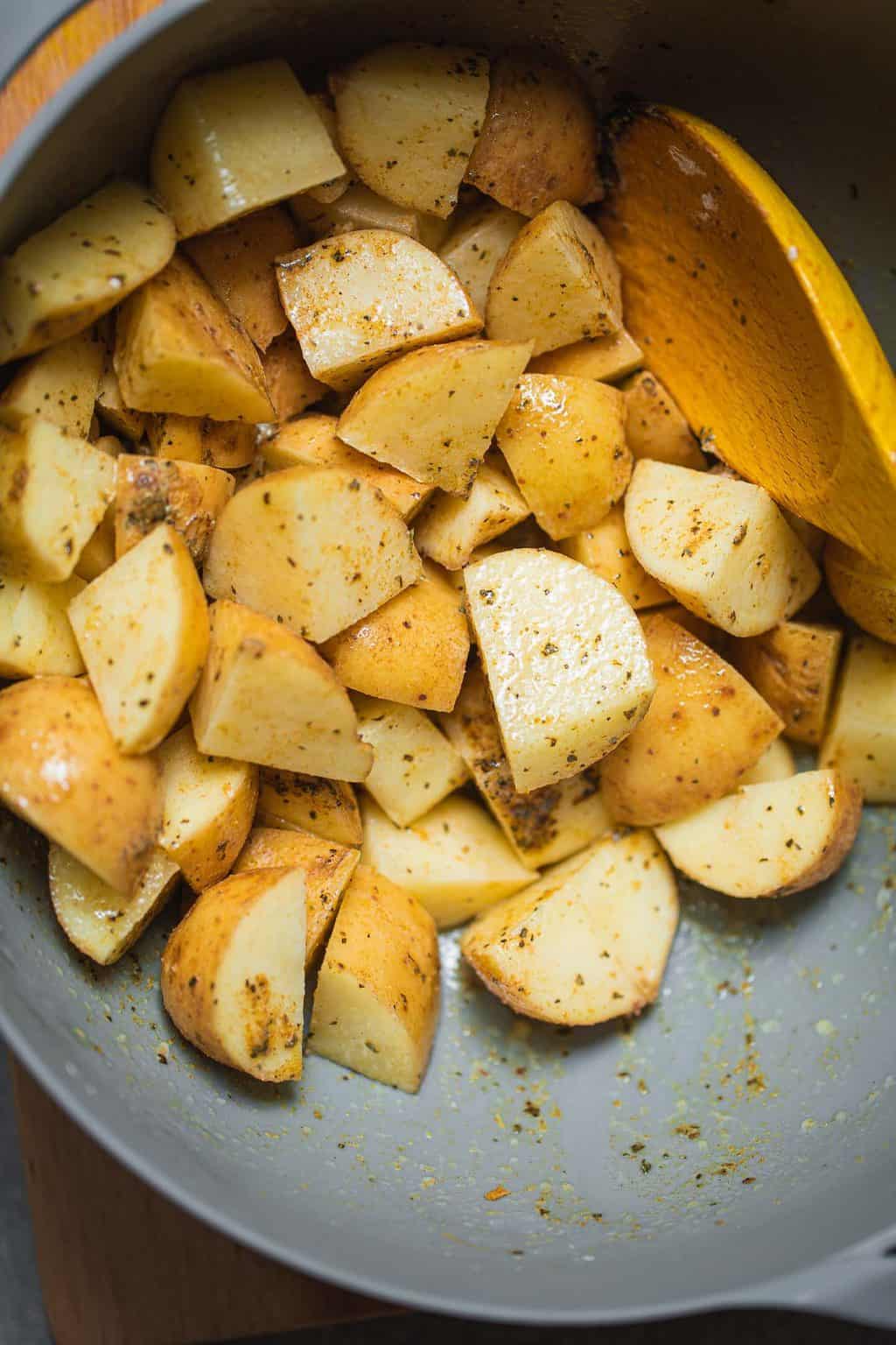 Potatoes in a mixing bowl