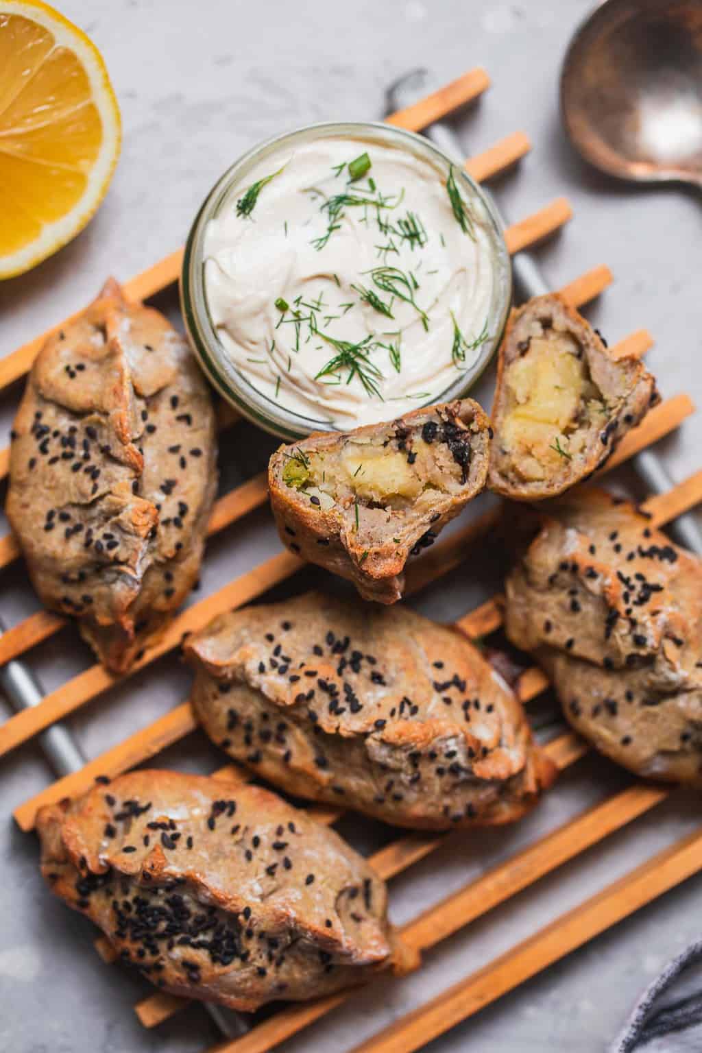 Piroshki with vegan dipping sauce