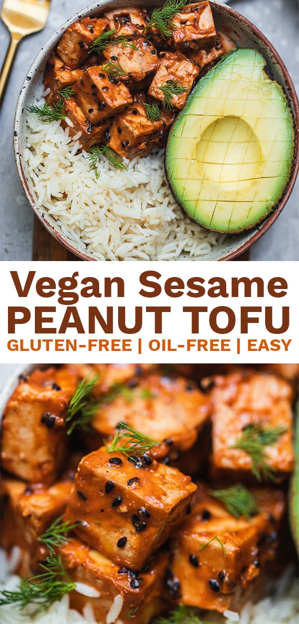 Vegan sesame peanut tofu gluten-free oil-free