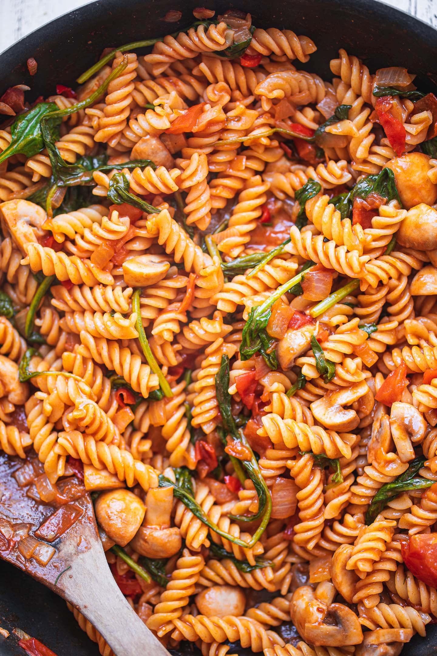 Vegan pasta in a frying pan