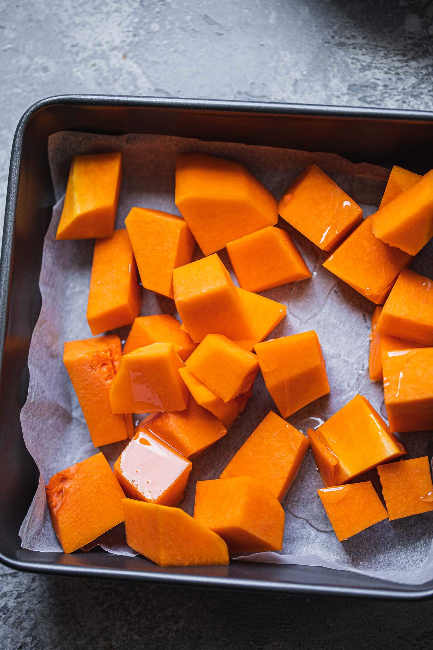Butternut squash on a baking tray