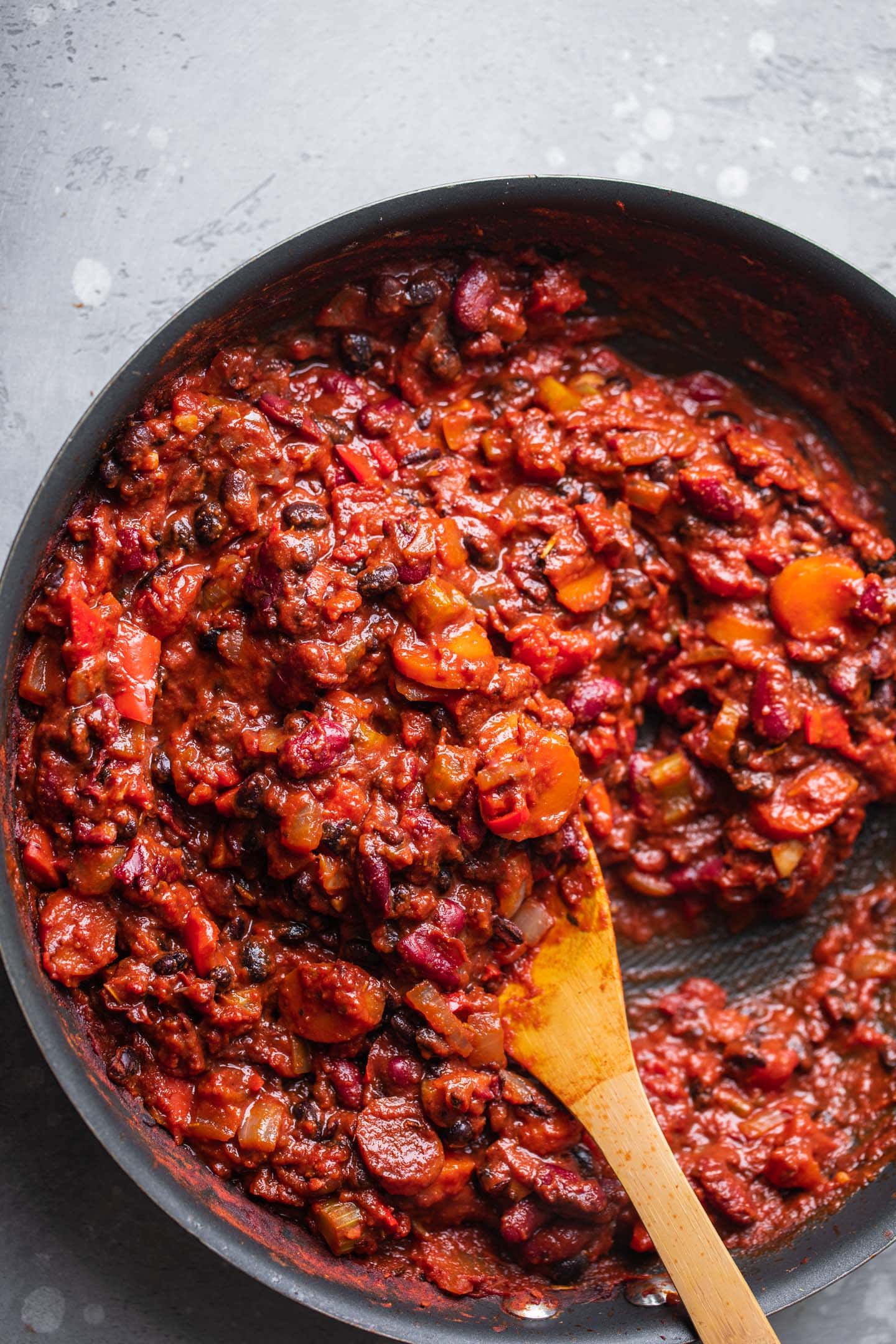 Bean chili in a large pan