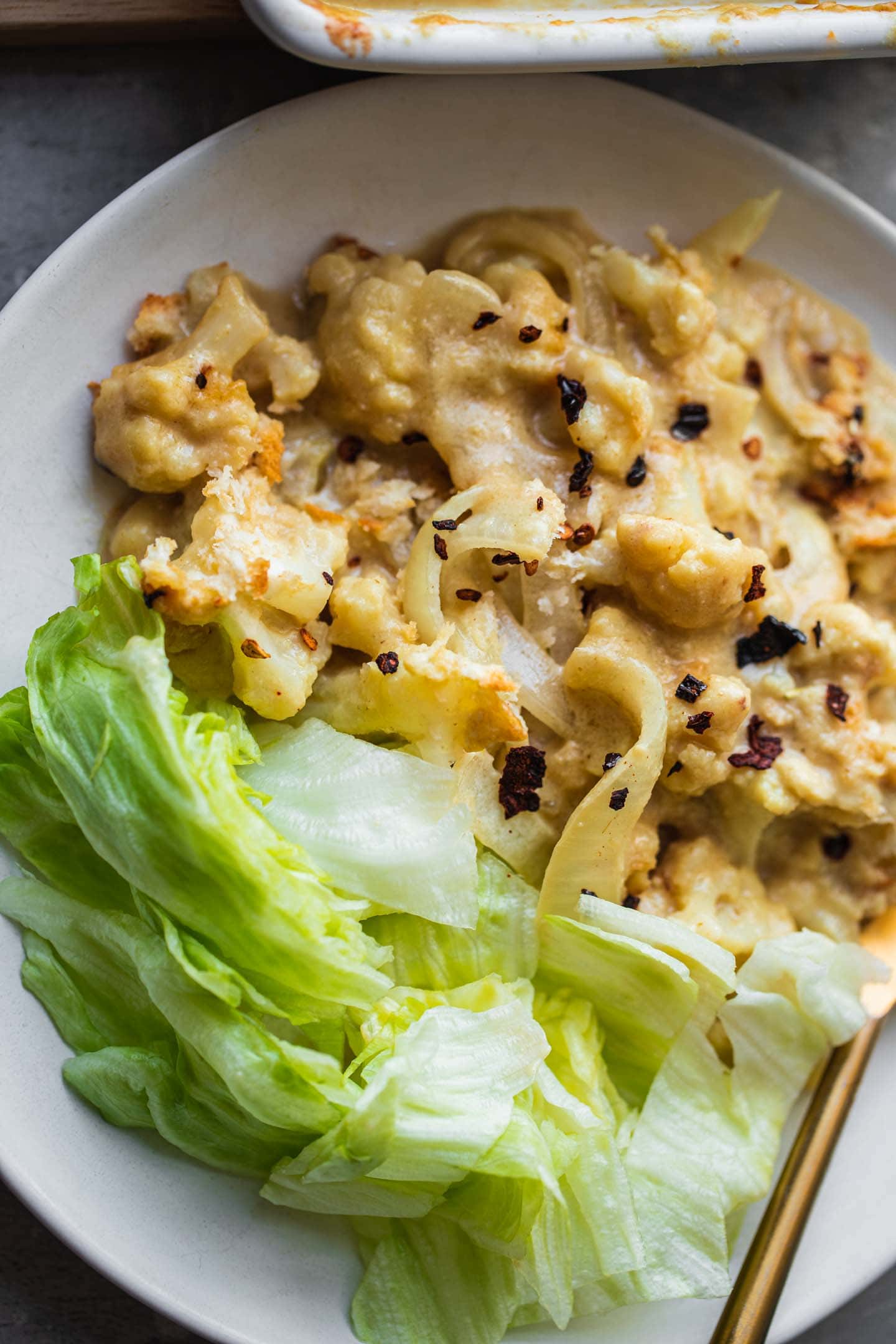 Dairy-free cauliflower casserole on a plate