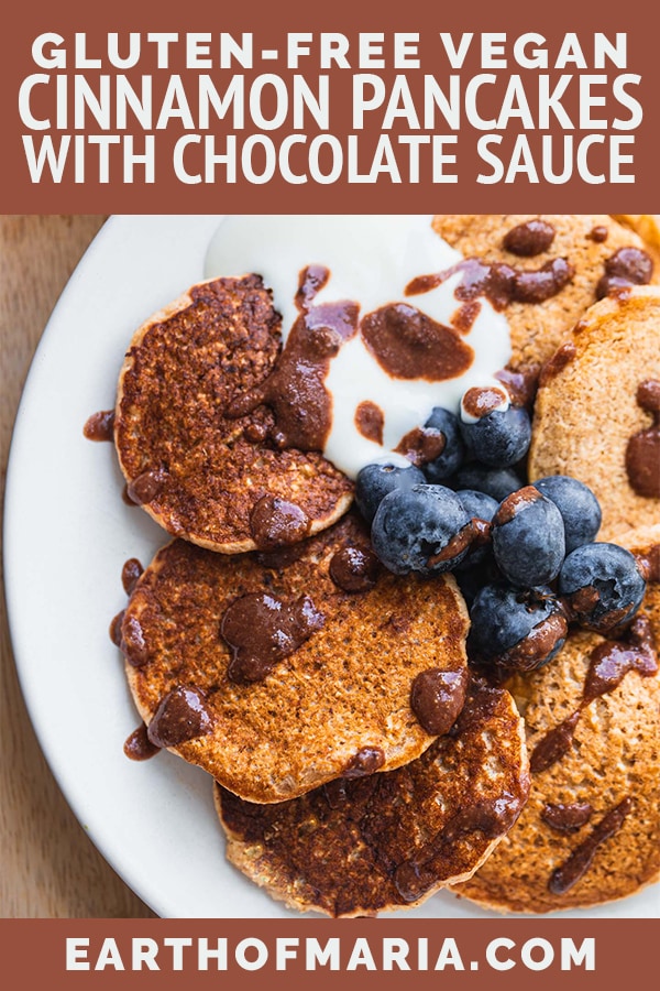 Vegan cinnamon pancakes with chocolate sauce