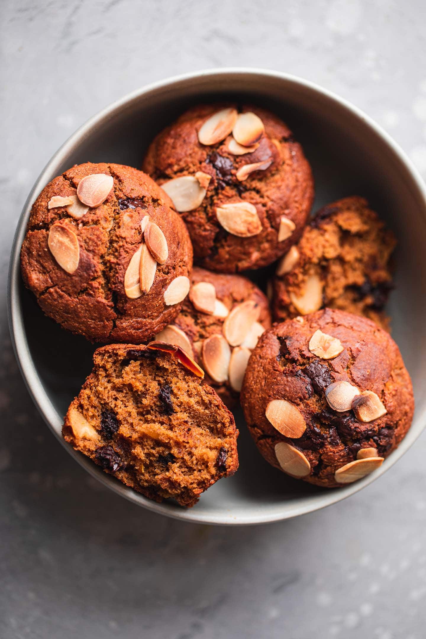 Vegan muffins with almonds and chocolate chips