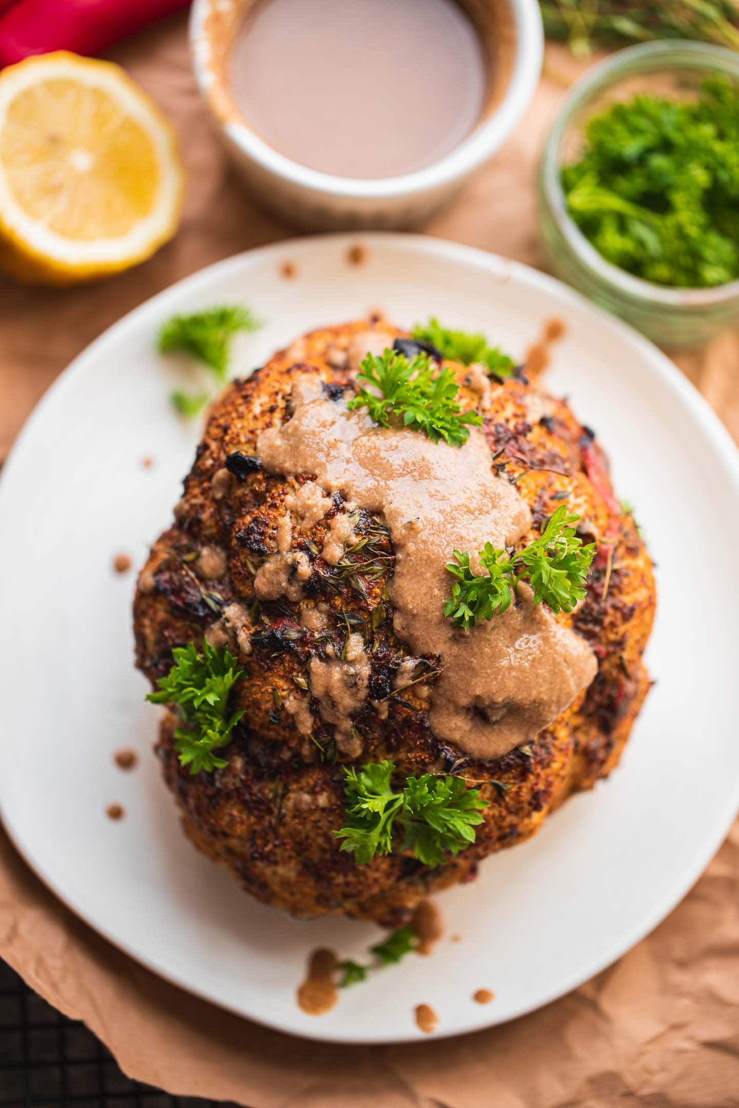 Whole Roasted Cauliflower With Tahini Sauce