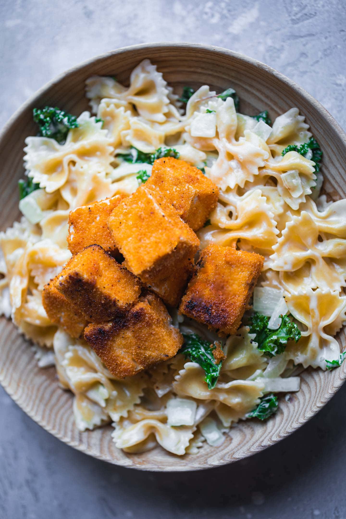 Fried tofu with coconut pasta