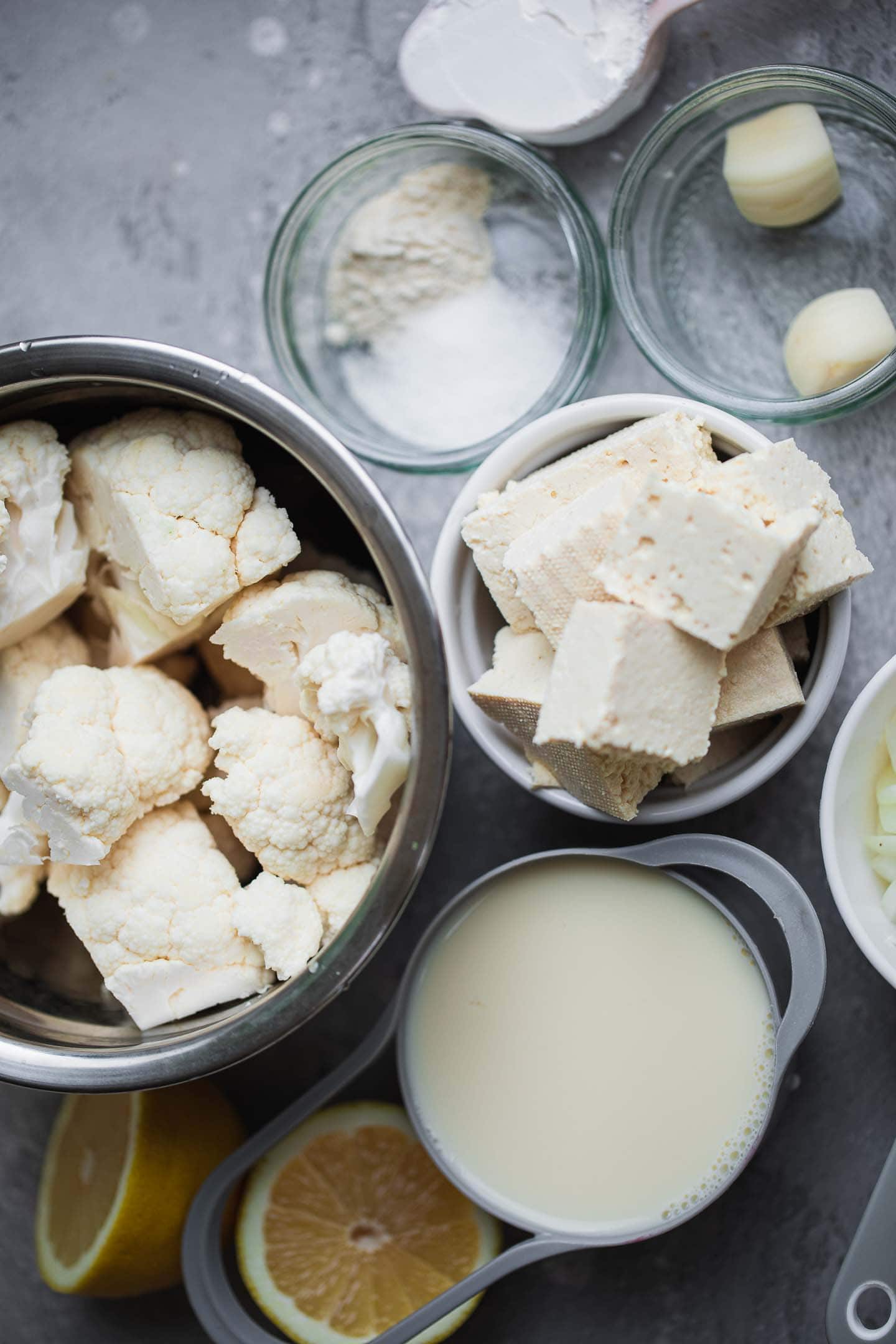 Ingredients for cauliflower Alfredo