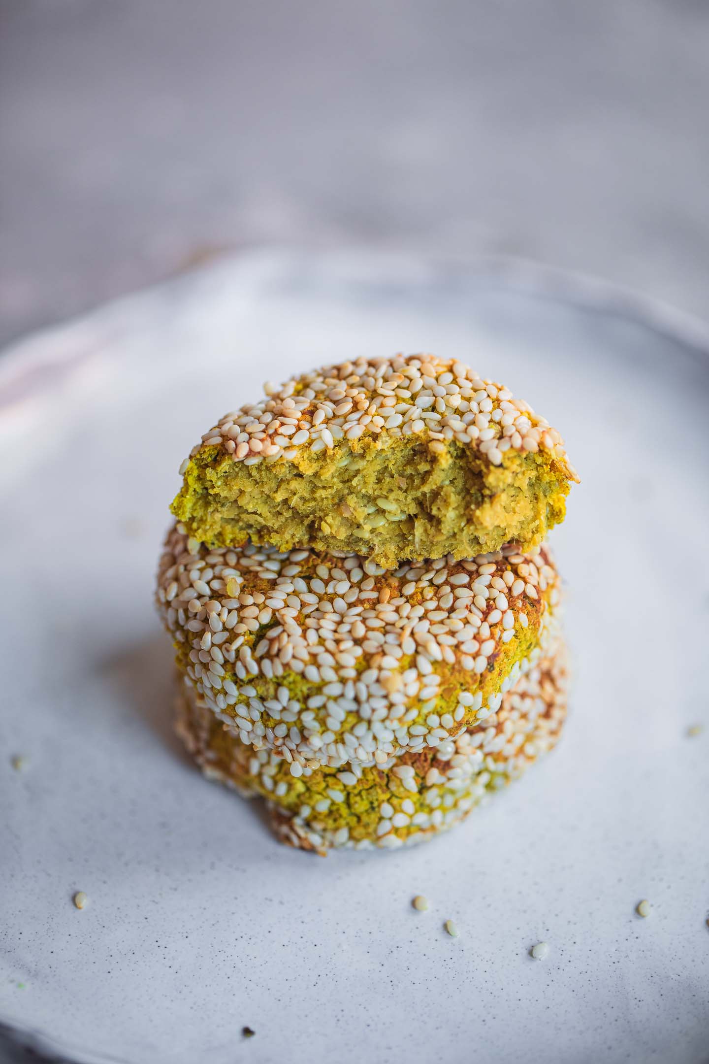 Falafel with sesame seeds on a plate