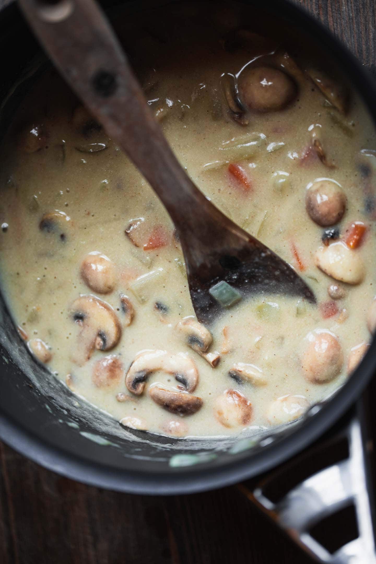 Vegan gravy in a saucepan