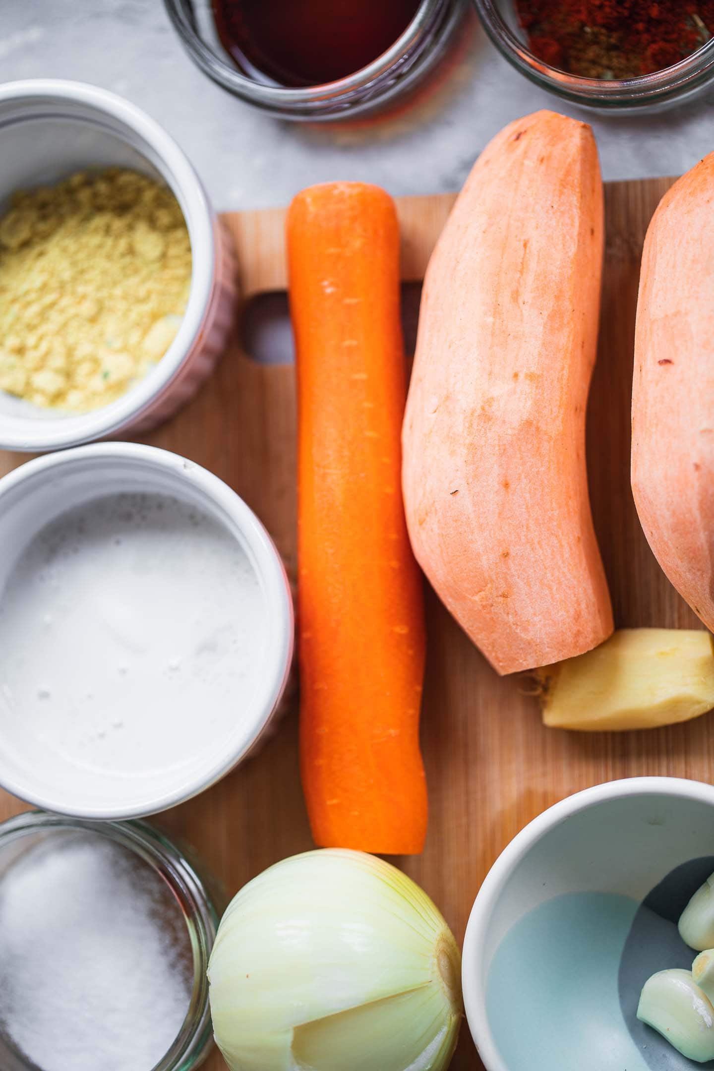 Ingredients for vegan sweet potato soup