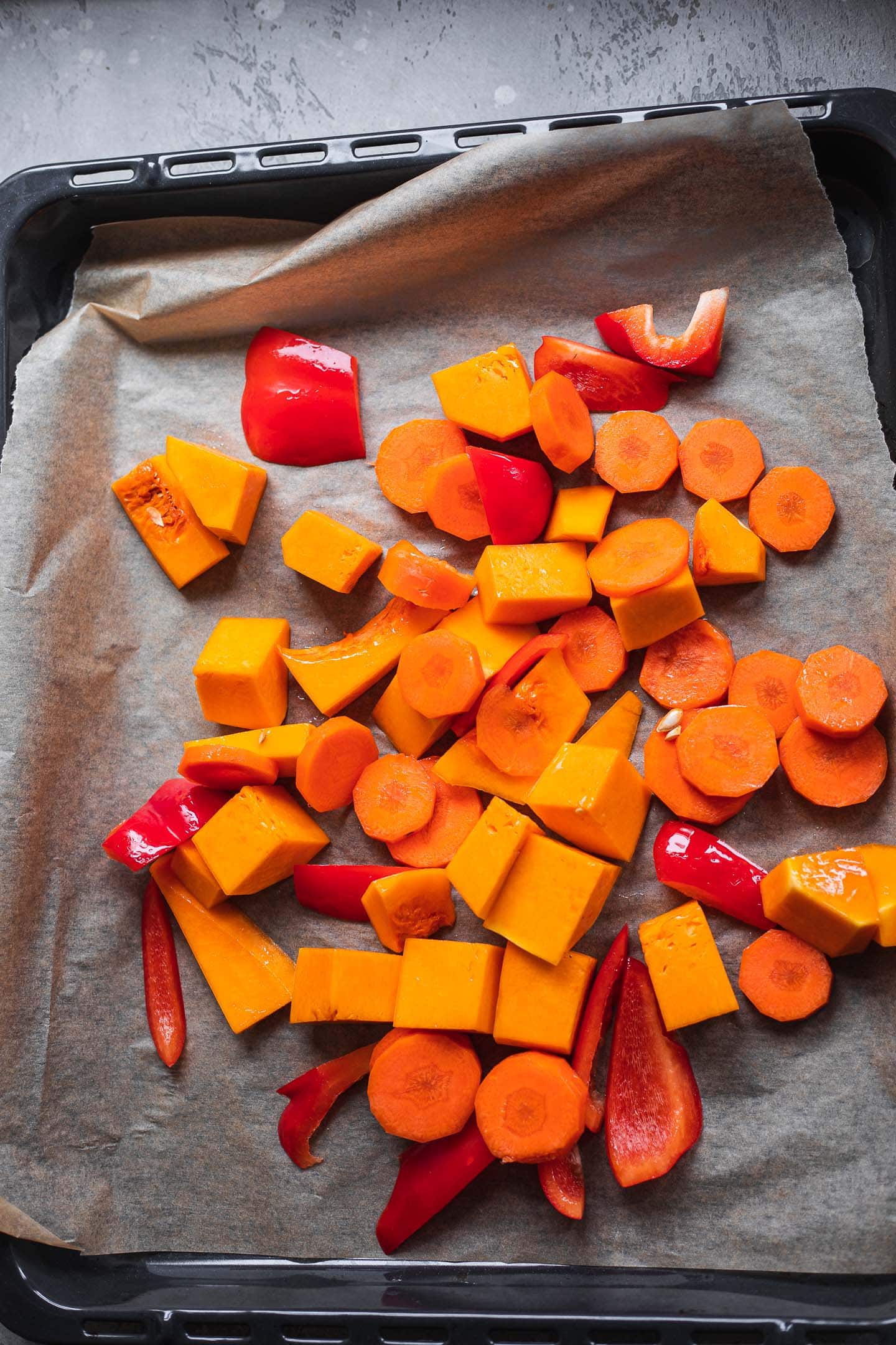 Vegetables on a baking tray