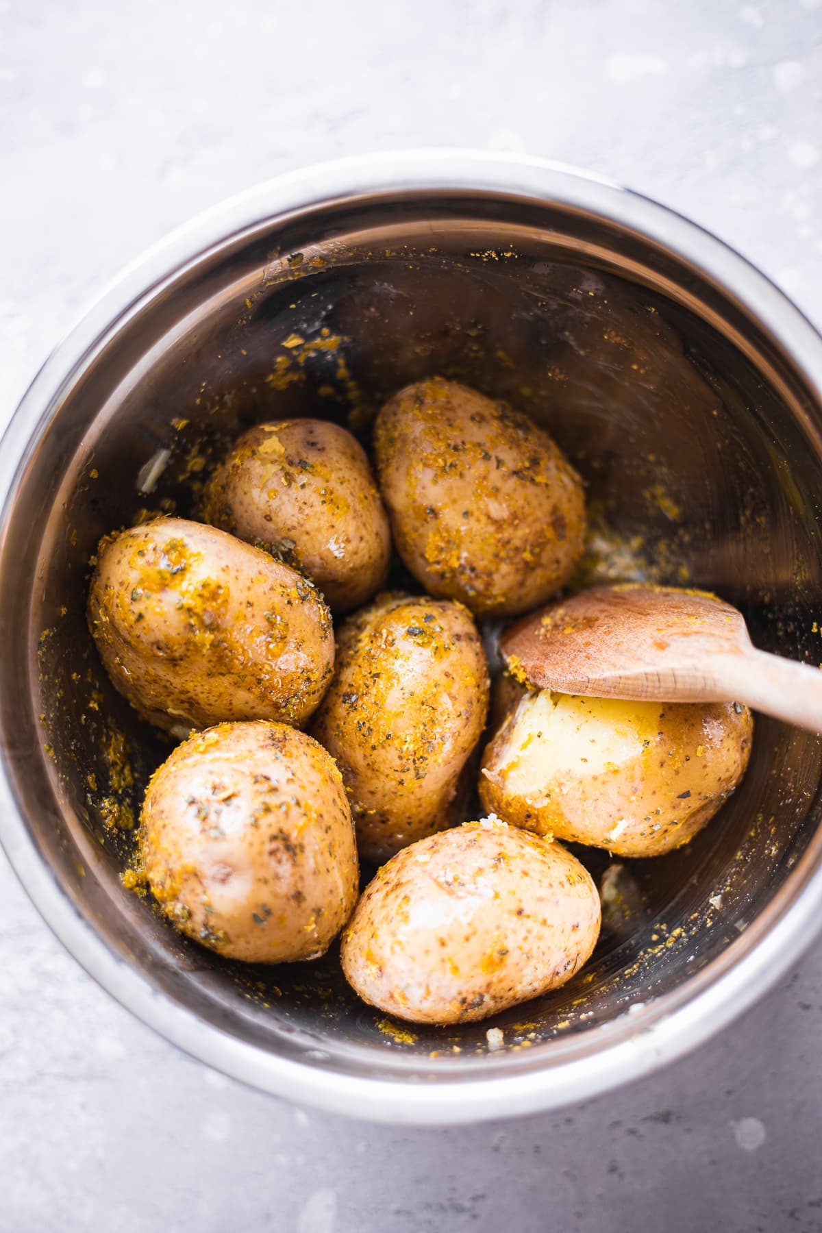 Potatoes with herbs in a bowl