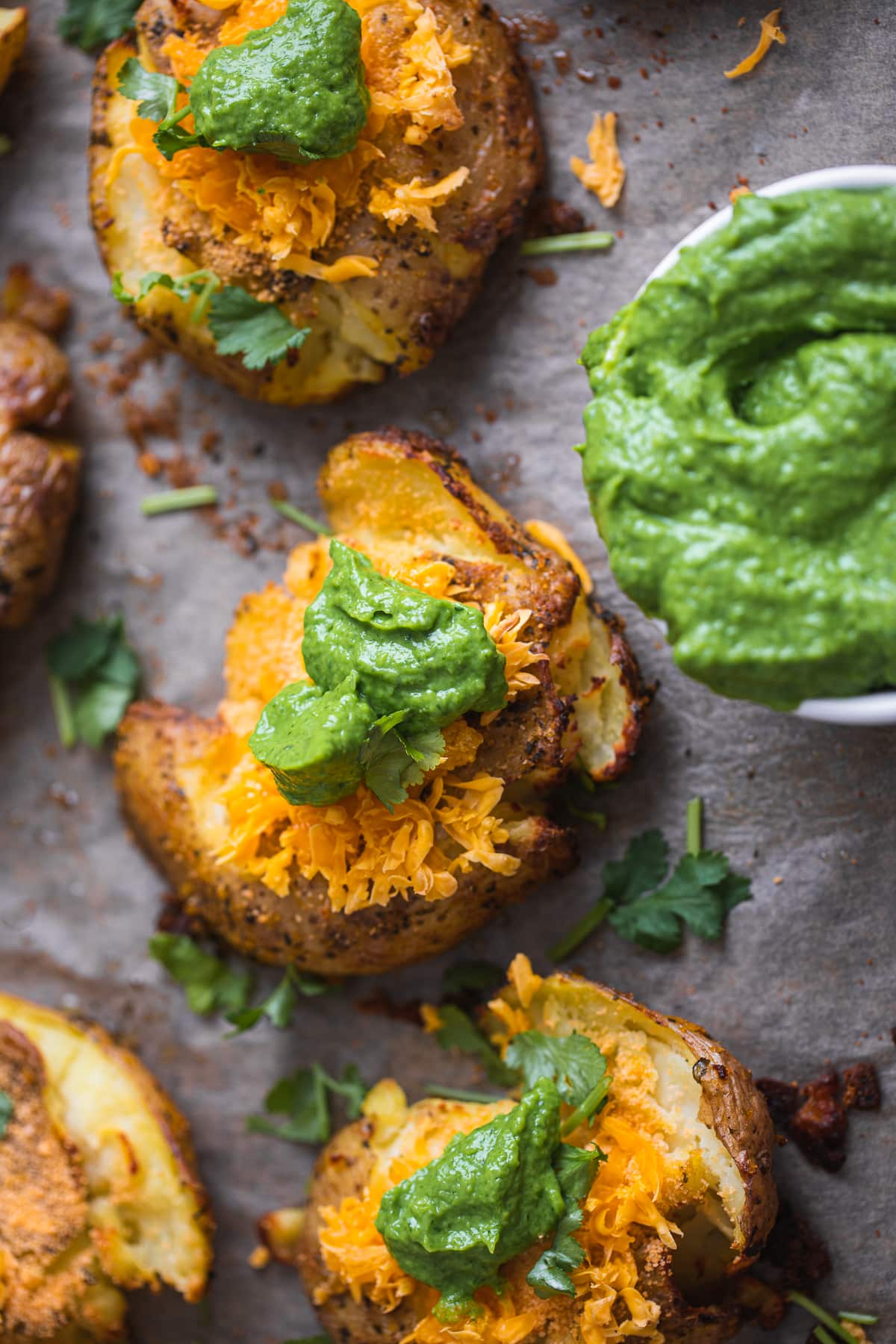 Vegan Smashed Potatoes With Avocado Sauce