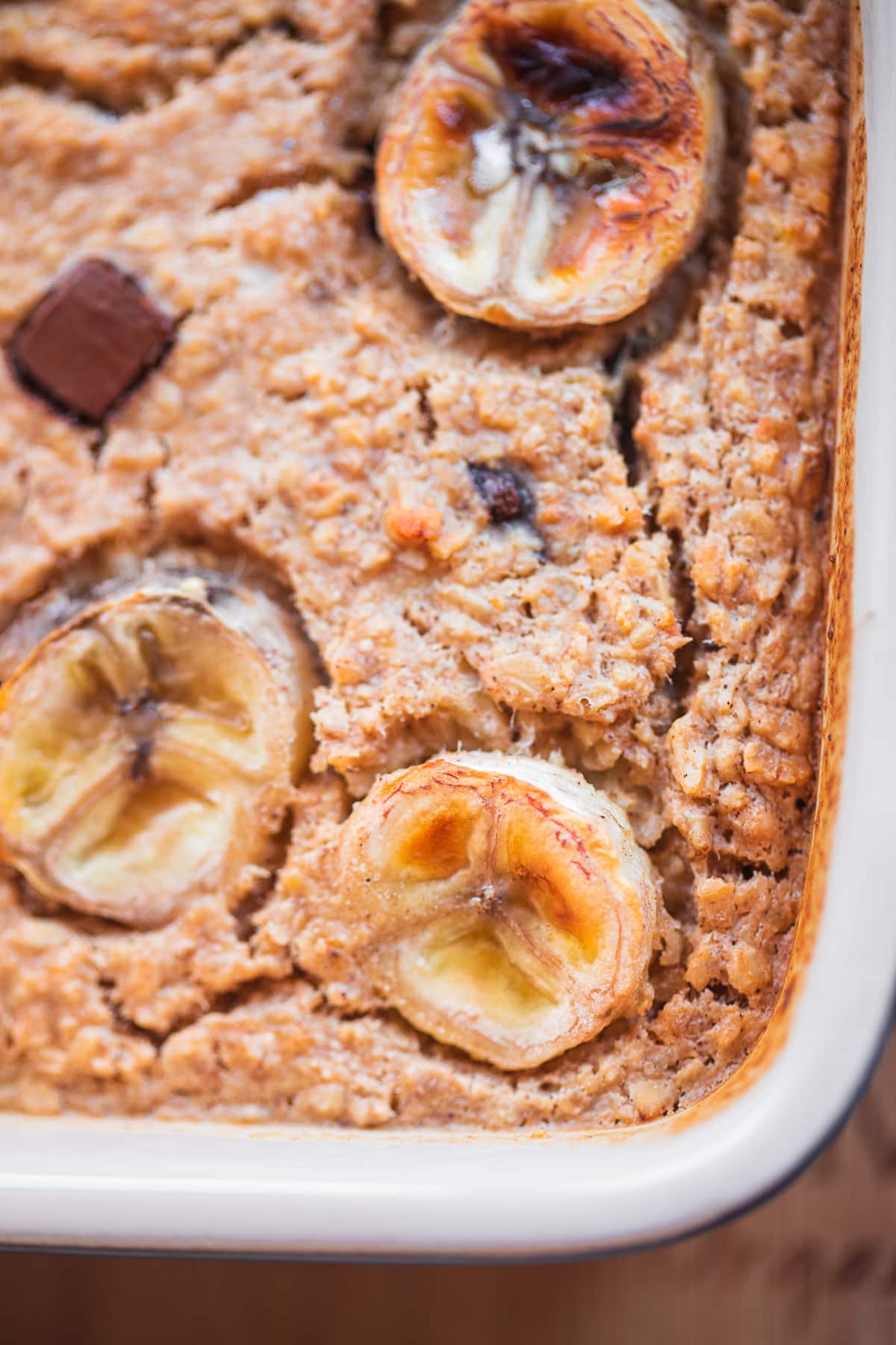Vegan chocolate chip baked oats with banana