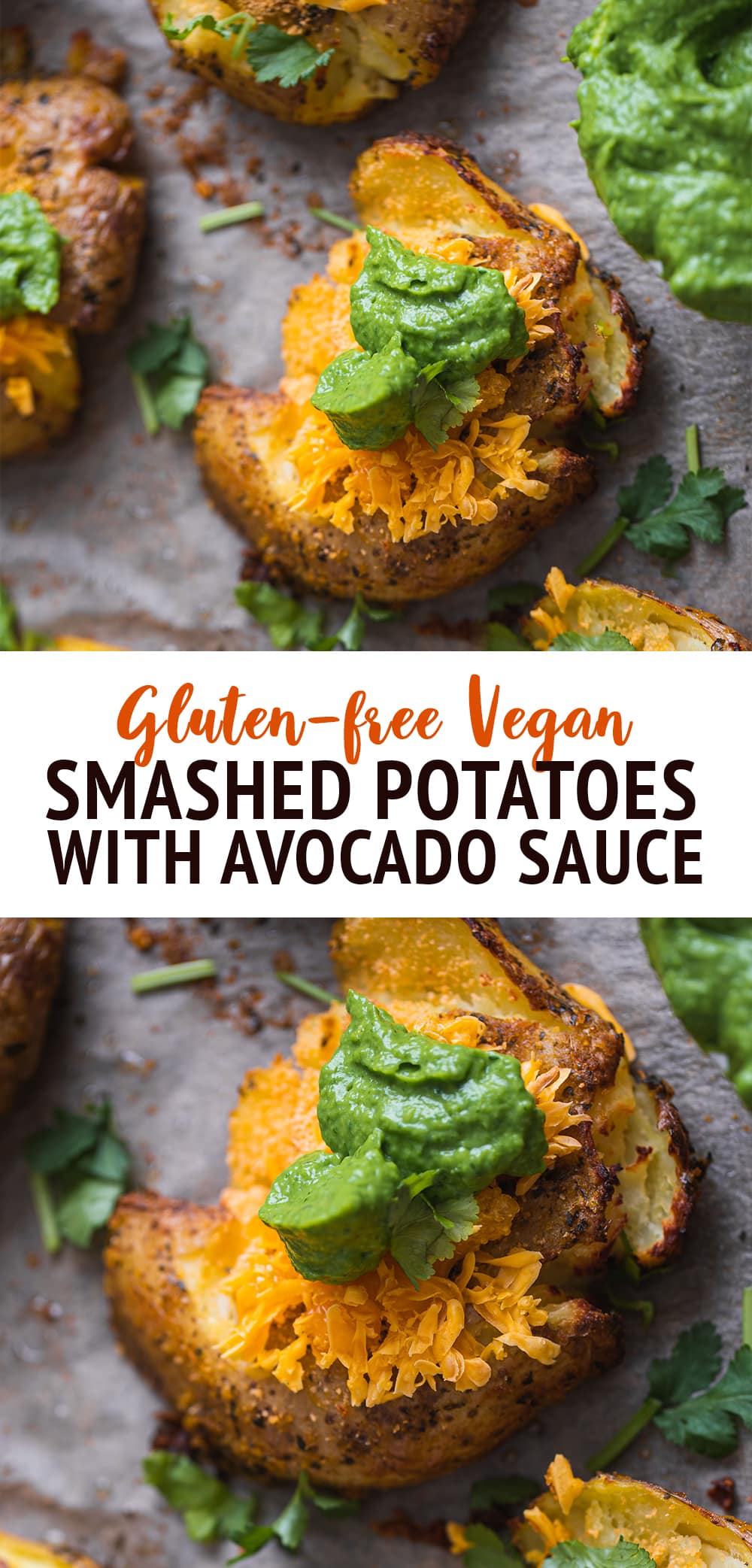 Vegan smashed potatoes with avocado sauce