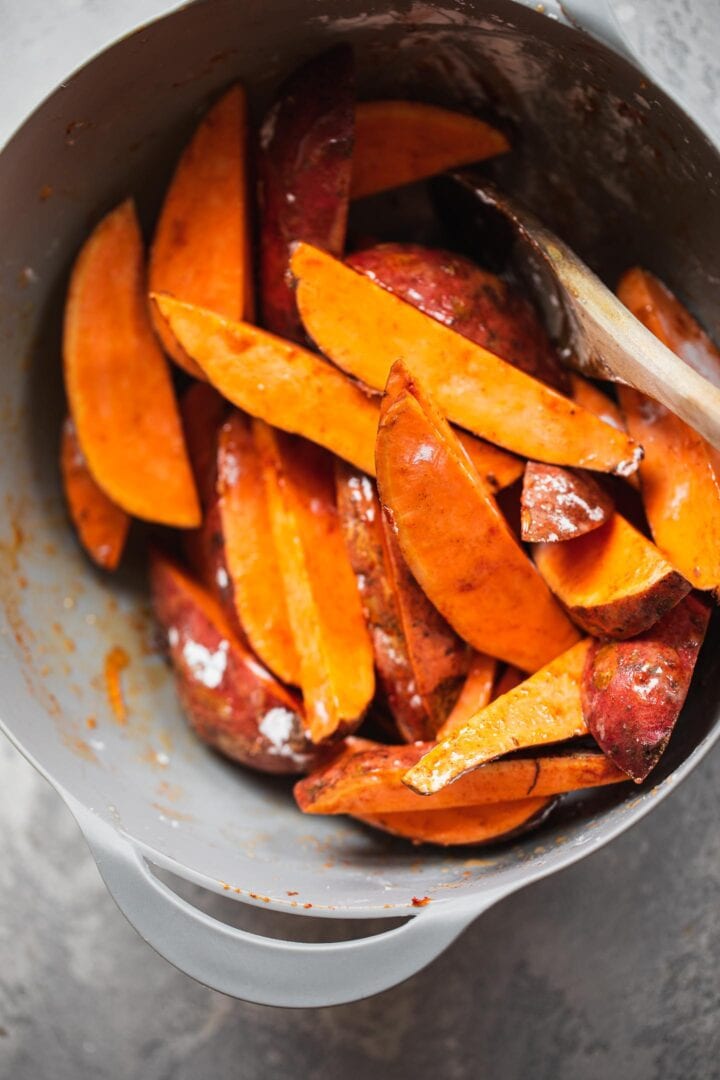 Sweet potato wedges in a bowl