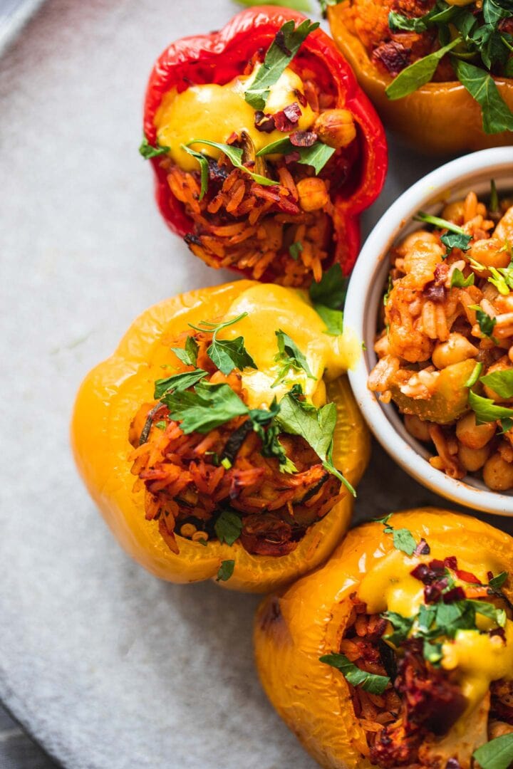 Chickpea and cauliflower vegan stuffed peppers