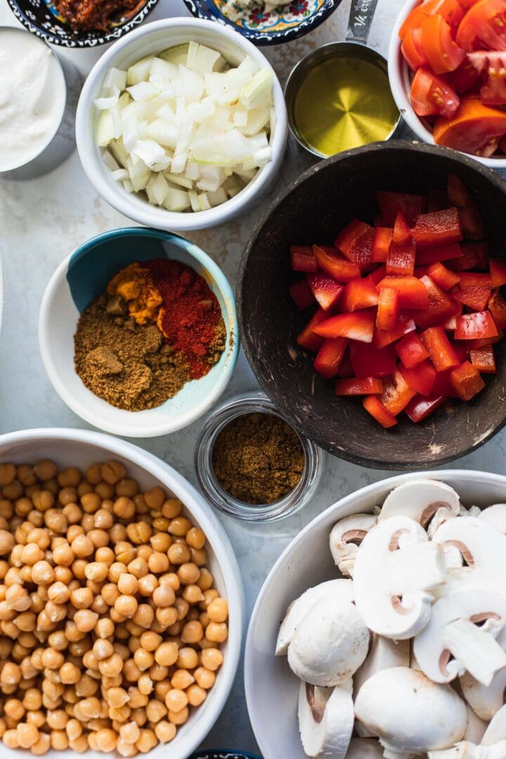 Ingredients for chickpea Tikka Masala