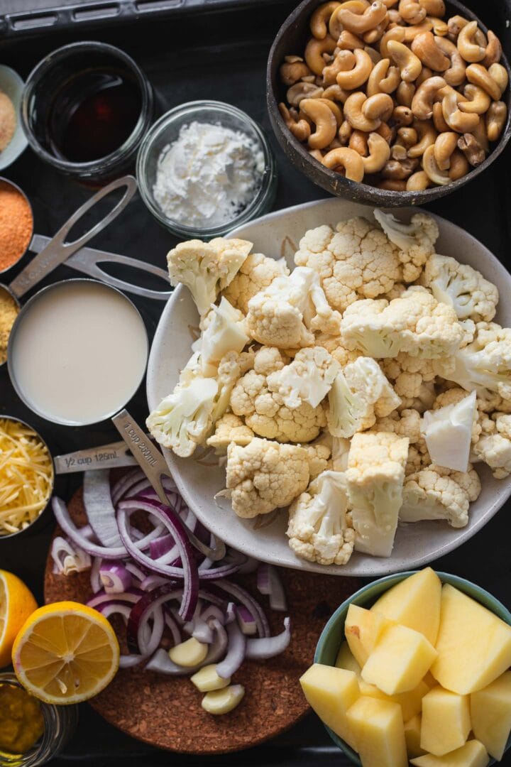 Ingredients for vegan cauliflower cheese