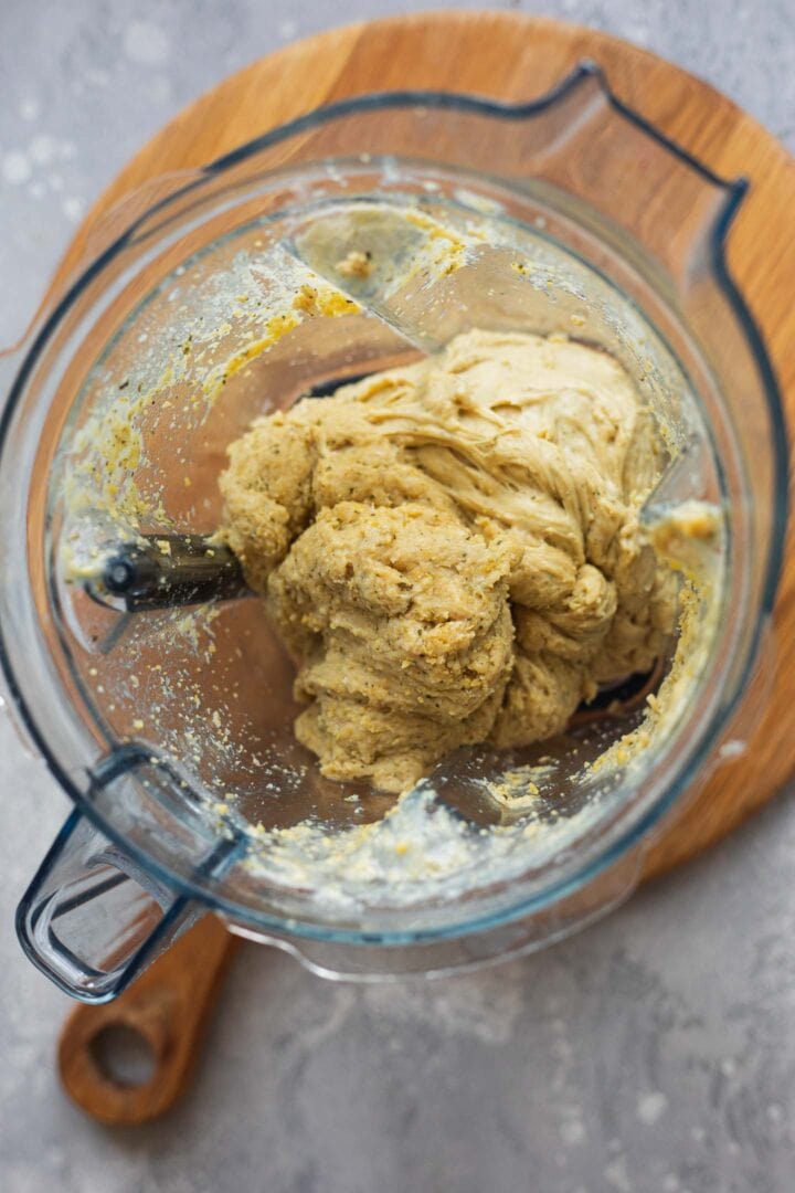 Vital wheat gluten dough in a blender