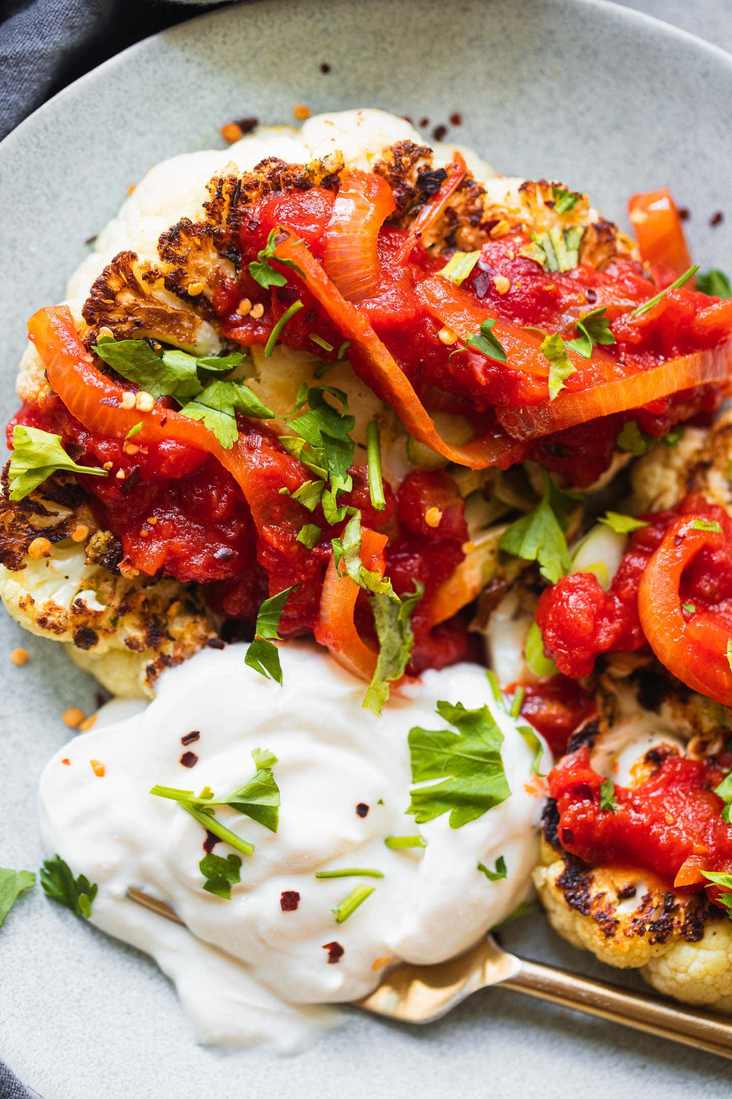 Vegan Cauliflower Steaks With Tomato Sauce