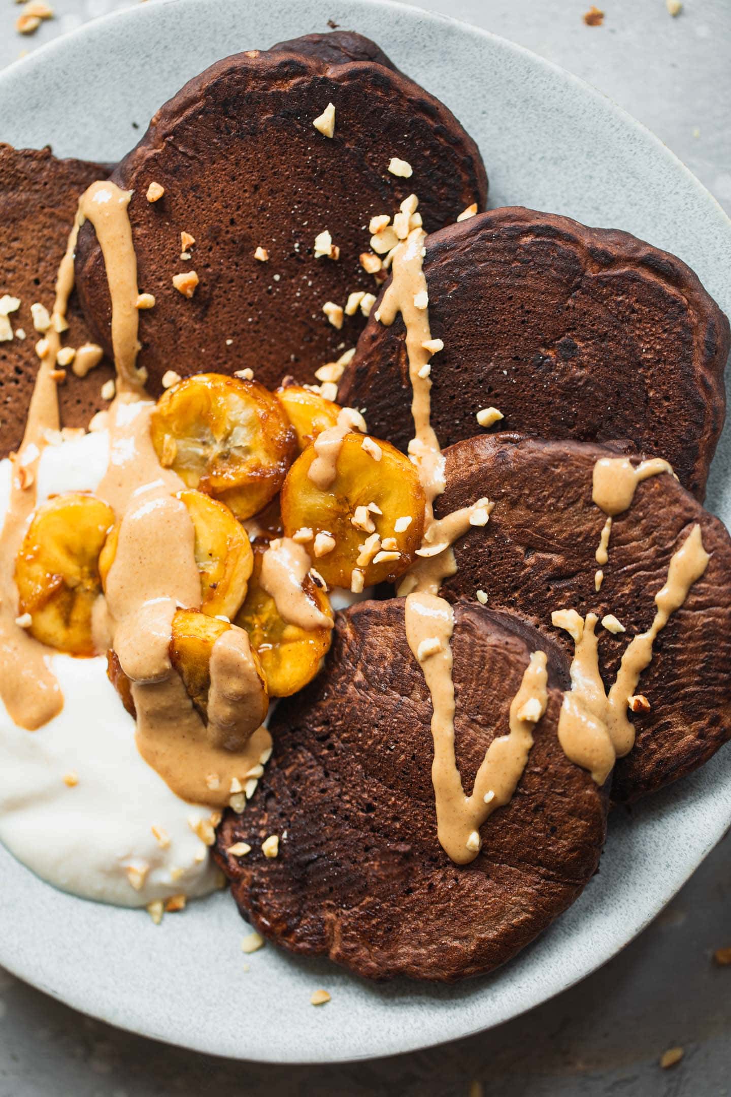 Vegan Chocolate Pancakes With Caramelised Banana