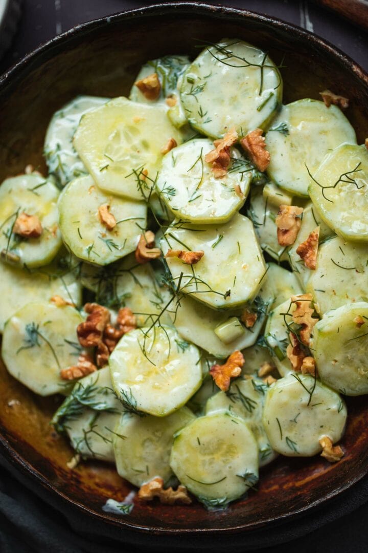 Cucumber salad with dairy-free yoghurt sauce